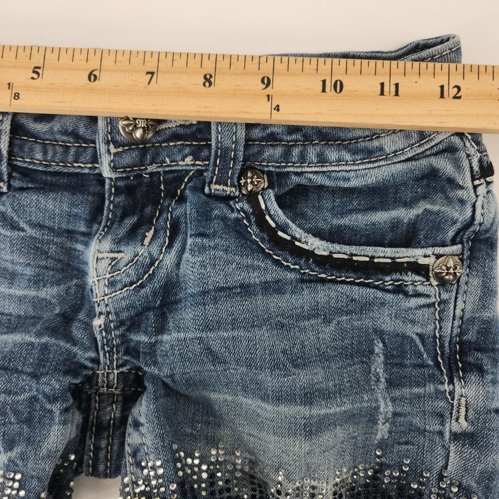 Miss Me Denim Shorts Womens 24 Rhinestone Studded Distressed Blue Festival